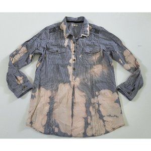 Upcycled Distressed Bleached Hand Dyed Ombre Country Grunge Rockabilly Shirt L